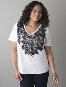 Studded lace print tee by Lane Bryant