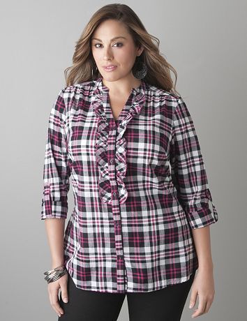 Ruffled plaid shirt by Lane Bryant