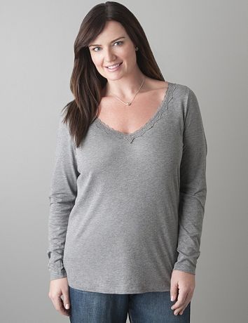 Lace trim long sleeve tee by Lane Bryant