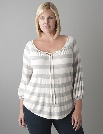 Plus Size Striped Peasant Top by Lane Bryant