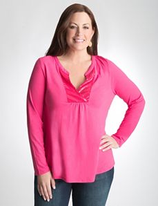 Plus Size Sequin Henley Top by Lane Bryant