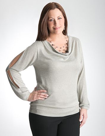 Split sleeve shimmer sweater