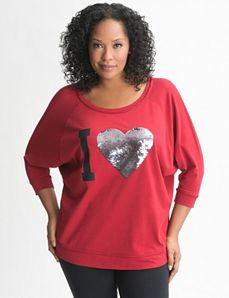 Plus Size Sequin Heart Dolman Top by Lane Bryant
