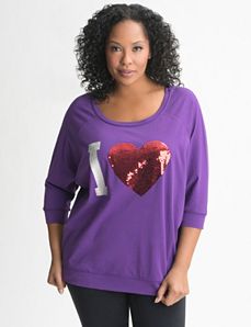 Plus Size Sequin Heart Dolman Top by Lane Bryant