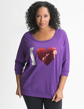 Plus Size Sequin Heart Dolman Top by Lane Bryant