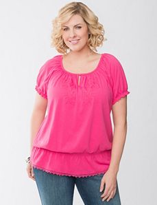 Full Figure Embroidered Peasant Peplum Top