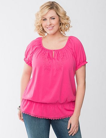 Full Figure Embroidered Peasant Peplum Top