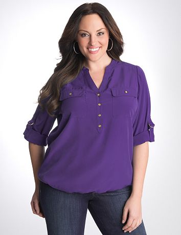 Plus Size Bubble Hem Utility Blouse by Lane Bryant