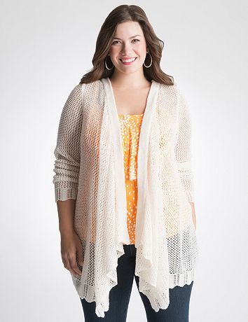 Full Figure Open stitch draped cardigan