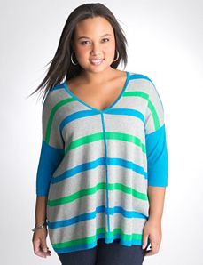 T shape striped sweater by Lane Bryant