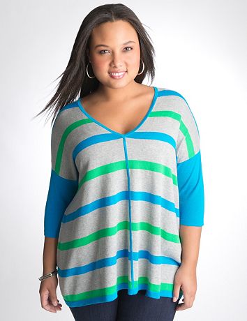 T shape striped sweater by Lane Bryant