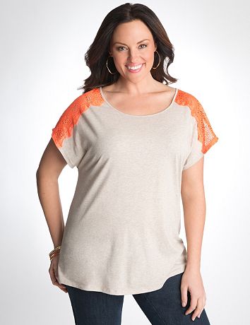 Plus Size Lace Shoulder Tee by Lane Bryant