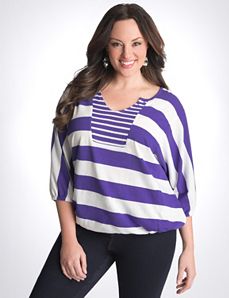 Plus Size Mixed Stripe Banded Bottom Top by Lane Bryant