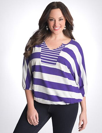 Plus Size Mixed Stripe Banded Bottom Top by Lane Bryant