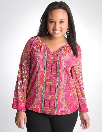 Full figure Scarf Print Peasant top by Lane Bryant