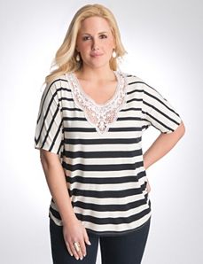 Crochet trim striped tee