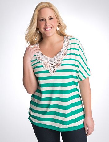 Crochet trim striped tee
