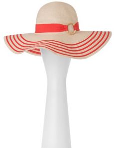 Striped straw hat with bamboo ring