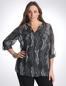 Full figure fan print utility blouse
