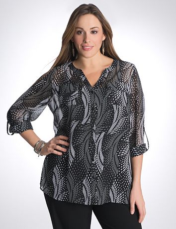 Full figure fan print utility blouse