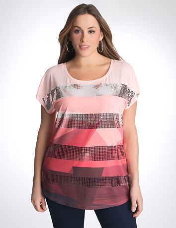 Plus size sequin stripe print tee