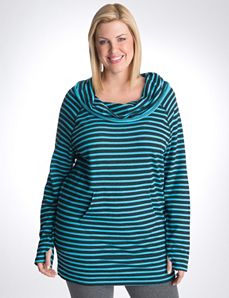 Full figure striped cowl neck tunic