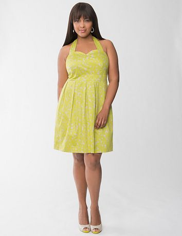 Floral sateen halter dress