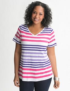Striped slub V-neck tee