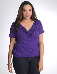 Beaded cold shoulder top