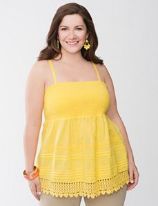 Smocked tank with crochet trim