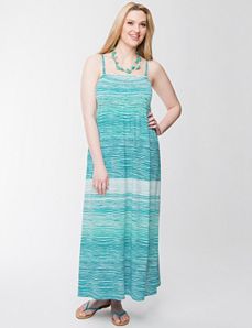Smocked slub maxi dress