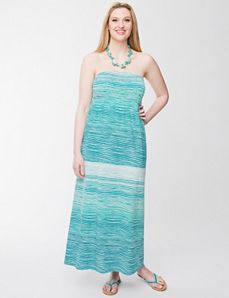 Smocked slub maxi dress