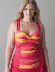 Plus Size Slimming, sexy sunset stripe swim tank 