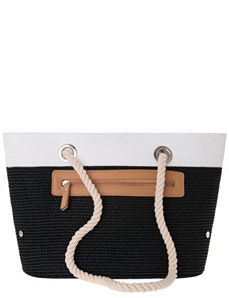 Colorblock straw tote bag by Lane Bryant