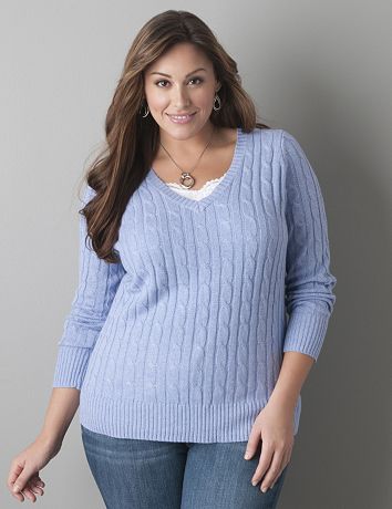 V-neck cable knit sweater by Lane Bryant