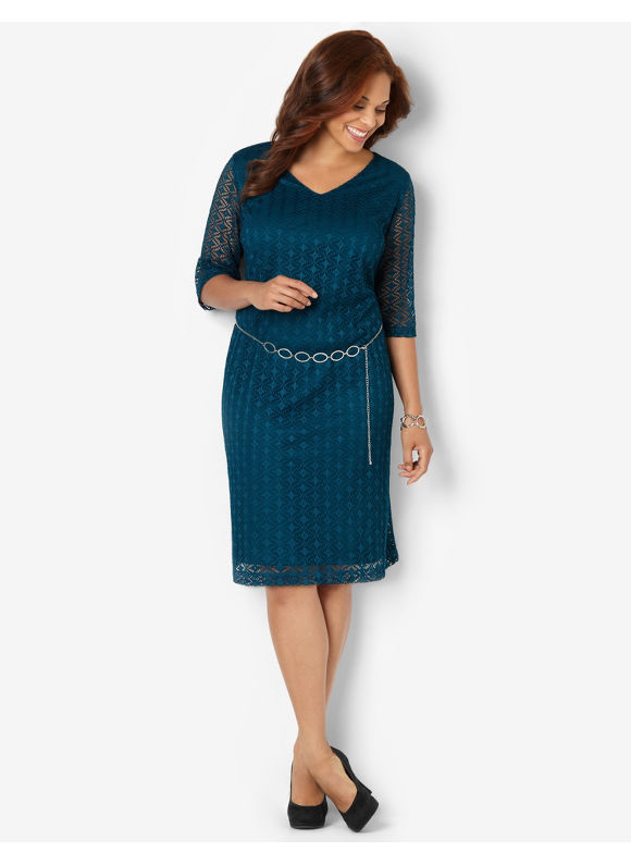 Plus Size Modern Crochet Dress Catherines Womens Size 1X, Sea Green