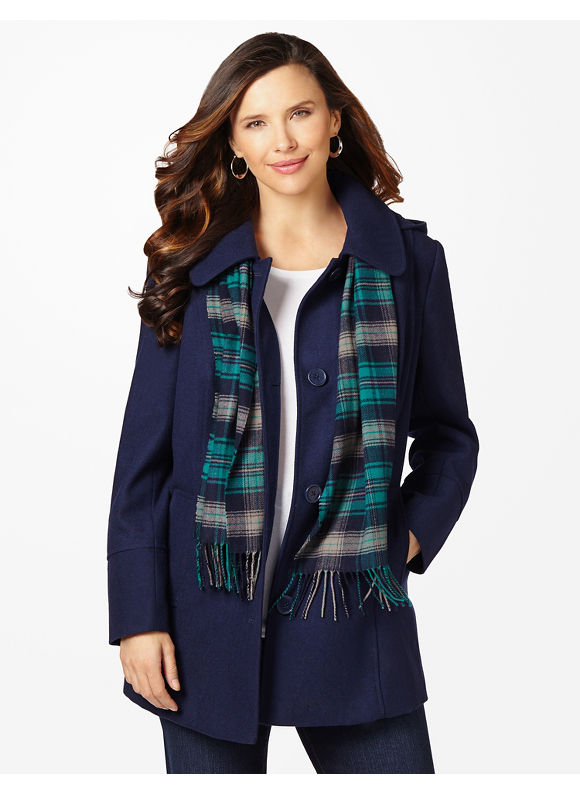 Catherines Plus Size Downtown Coat & Scarf – Women’s Size 0x, Mariner ...