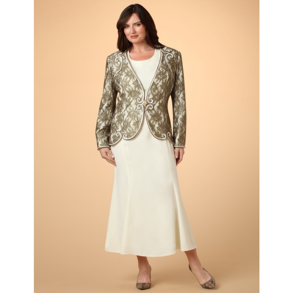 Adorned Lace Overlay Jacket & Dress Set