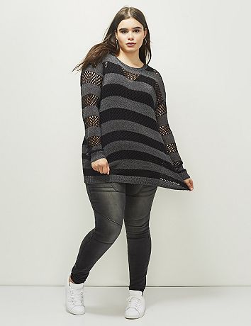 6th & Lane Pointelle Striped Sweater | Lane Bryant