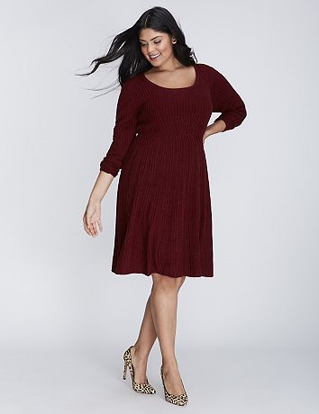 Scoop-Neck Cable Knit Sweater Dress | Lane Bryant