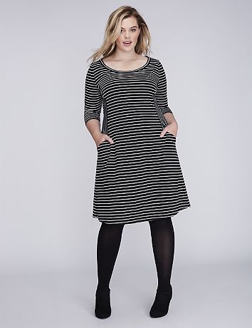 Striped Double Knit Fit & Flare Dress | Lane Bryant