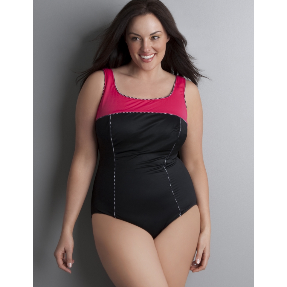 LANE BRYANT   Miraclesuit® touche colorblock swim suit customer 