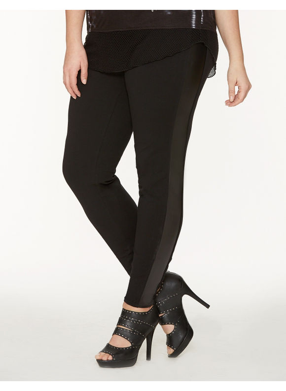 Lane Bryant Plus Size Leggings with faux leather seams by DKNY JEANS    