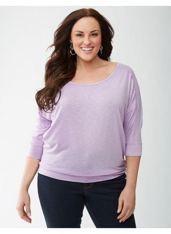 Lane Bryant Plus Size Banded bottom top with chiffon insets     Womens Size