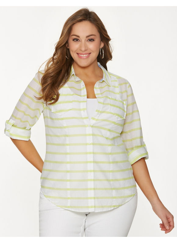 Lane Bryant Plus Size Striped double pocket shirt     Womens Size 14, Parakeet