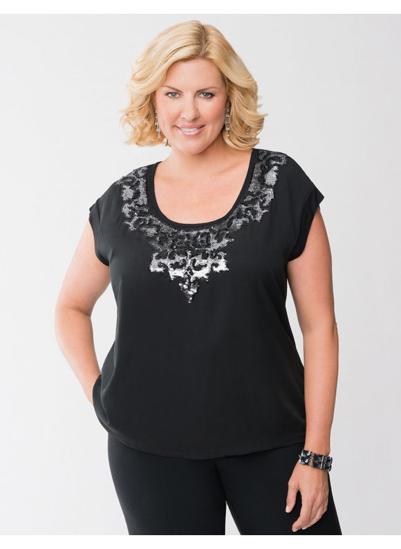 Lane Bryant Plus Size Sequin scroll tee     Womens Size 14/16, Black