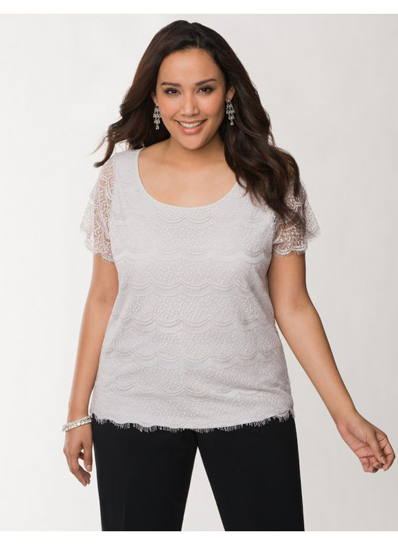 Lane Bryant Plus Size Lace front tee     Womens Size 26/28, Dove Gray