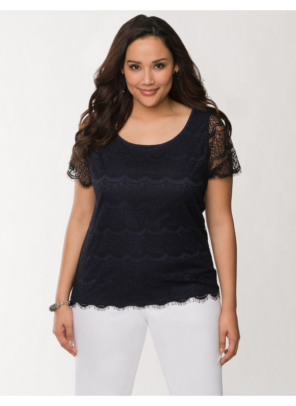 Lane Bryant Plus Size Lace front tee     Womens Size 26/28, Dark Water