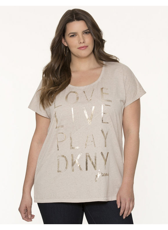 Lane Bryant Plus Size Foiled logo tee by DKNY JEANS     Womens Size 1X, Oatmeal