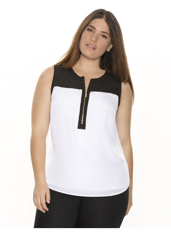 Lane Bryant Plus Size Zipped colorblock shell     Womens Size 14, White